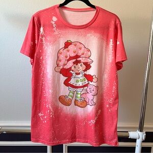 Strawberry Shortcake And Custard Acid Wash Pink Short Sleeve Graphic T Shirt